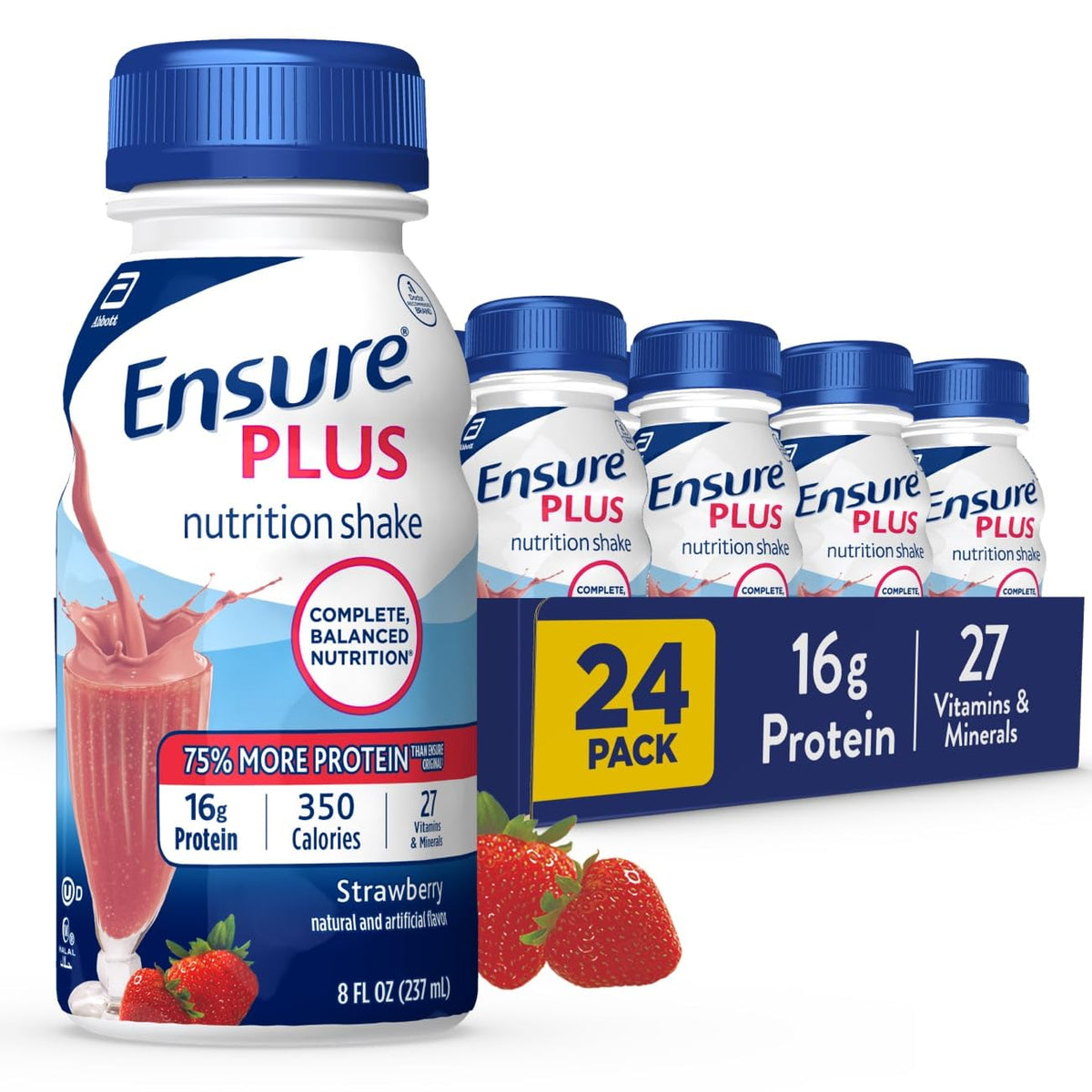 High Protein Milk Chocolate Nutrition Shake With Fiber, 24 Pack & Strawberry Meal Replacement Shake, 24 Pack S84061