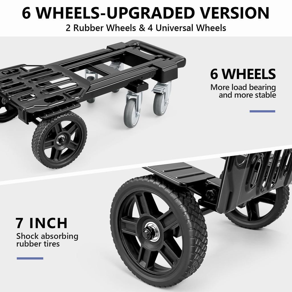 3-in-1 Convertible Dolly Cart 600LB Hand Truck with 6 Wheels O35230