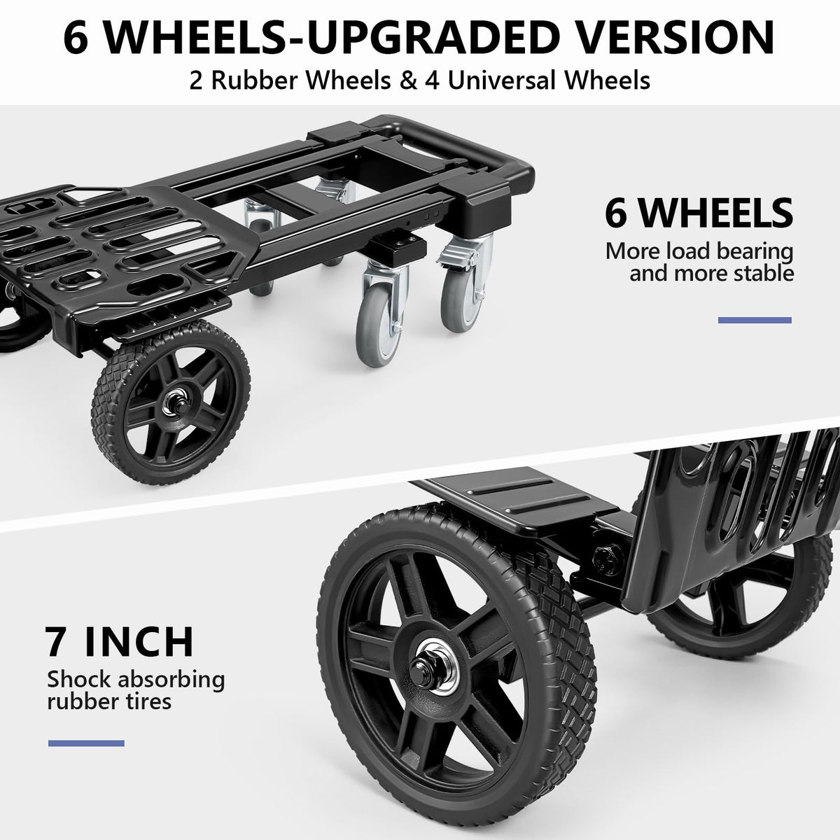 3-in-1 Convertible Dolly Cart 600LB Hand Truck with 6 Wheels O35230