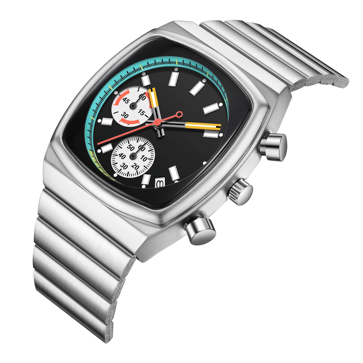 Mens Chronograph Stainless Steel Waterproof Analog Wristwatch E6551