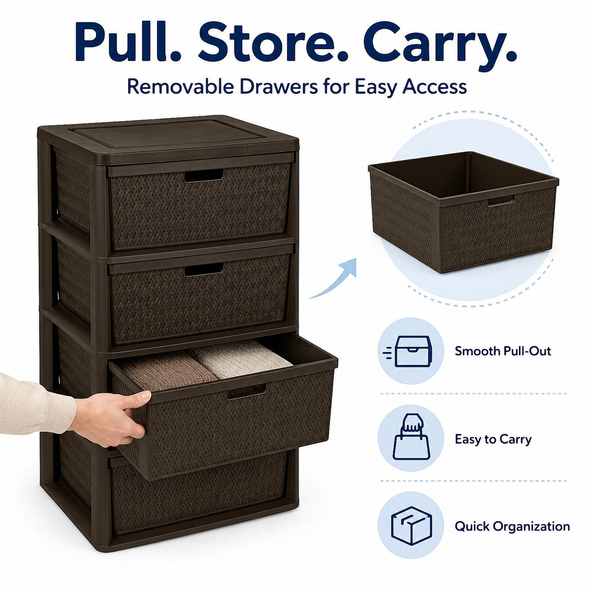 4 Drawer Brown Plastic Storage Tower V3611