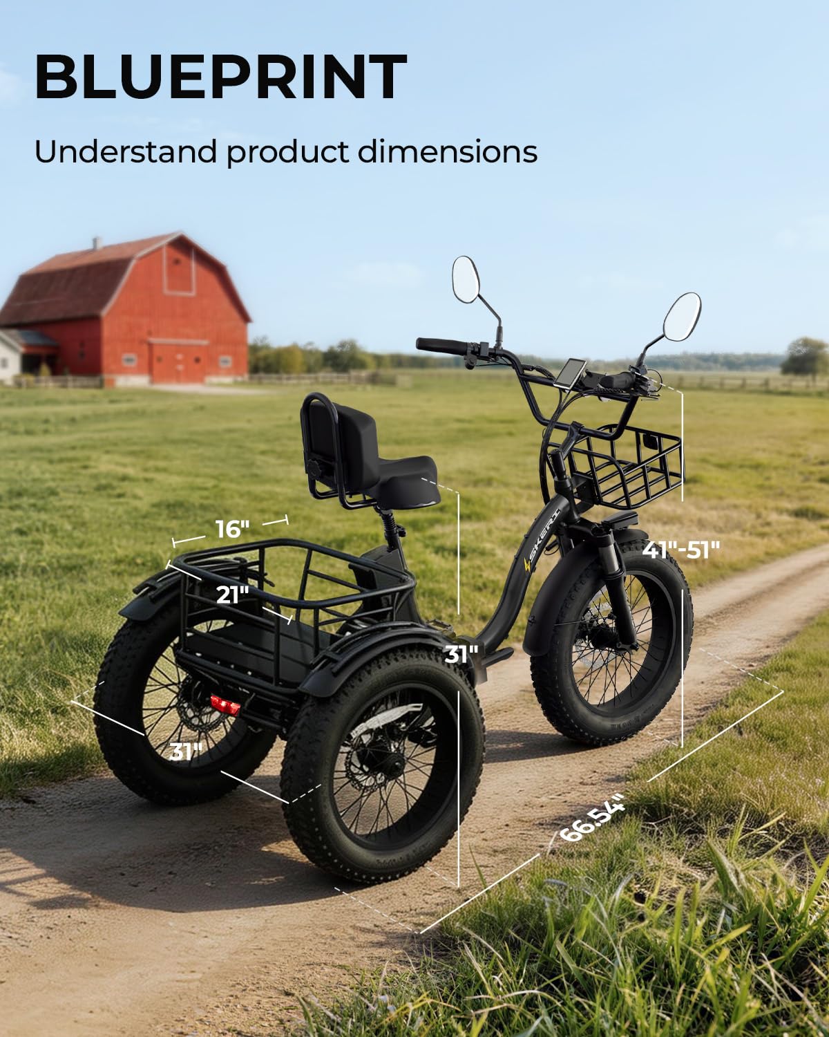 750W Folding Fat Tire Electric Tricycle with Basket K17642