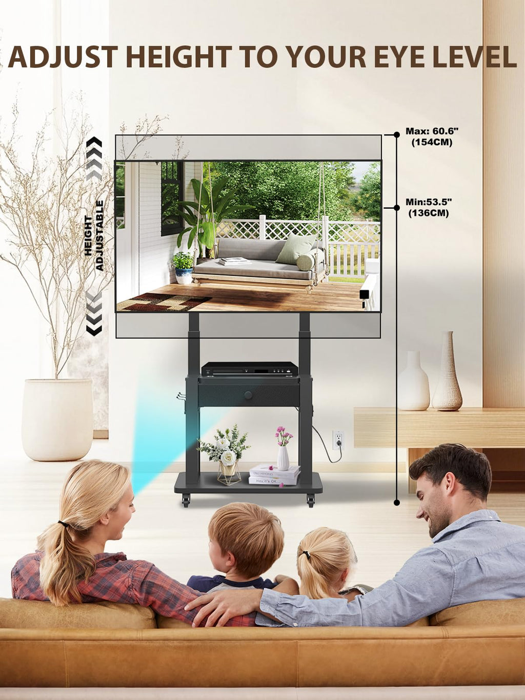 Black Rolling TV Stand with Power Outlet for 32-75 Inch Screens A67912