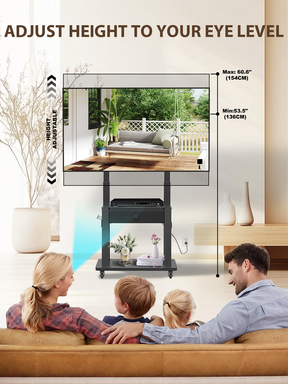 Black Rolling TV Stand with Power Outlet for 32-75 Inch Screens A67912