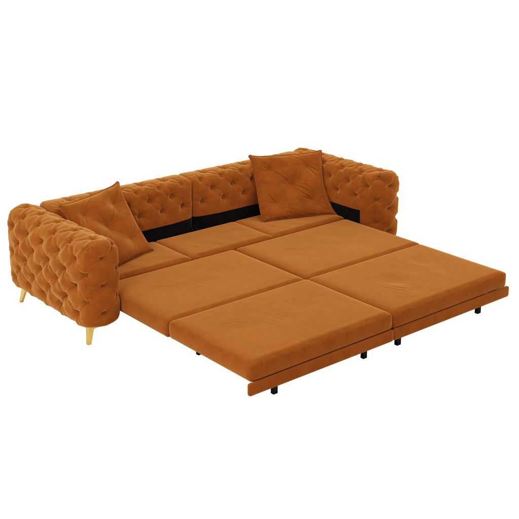 97.7" 3-in-1 Convertible Sleeper Sofa, Tufted Velvet Pull-Out Sofa Bed with Ottoman L79371