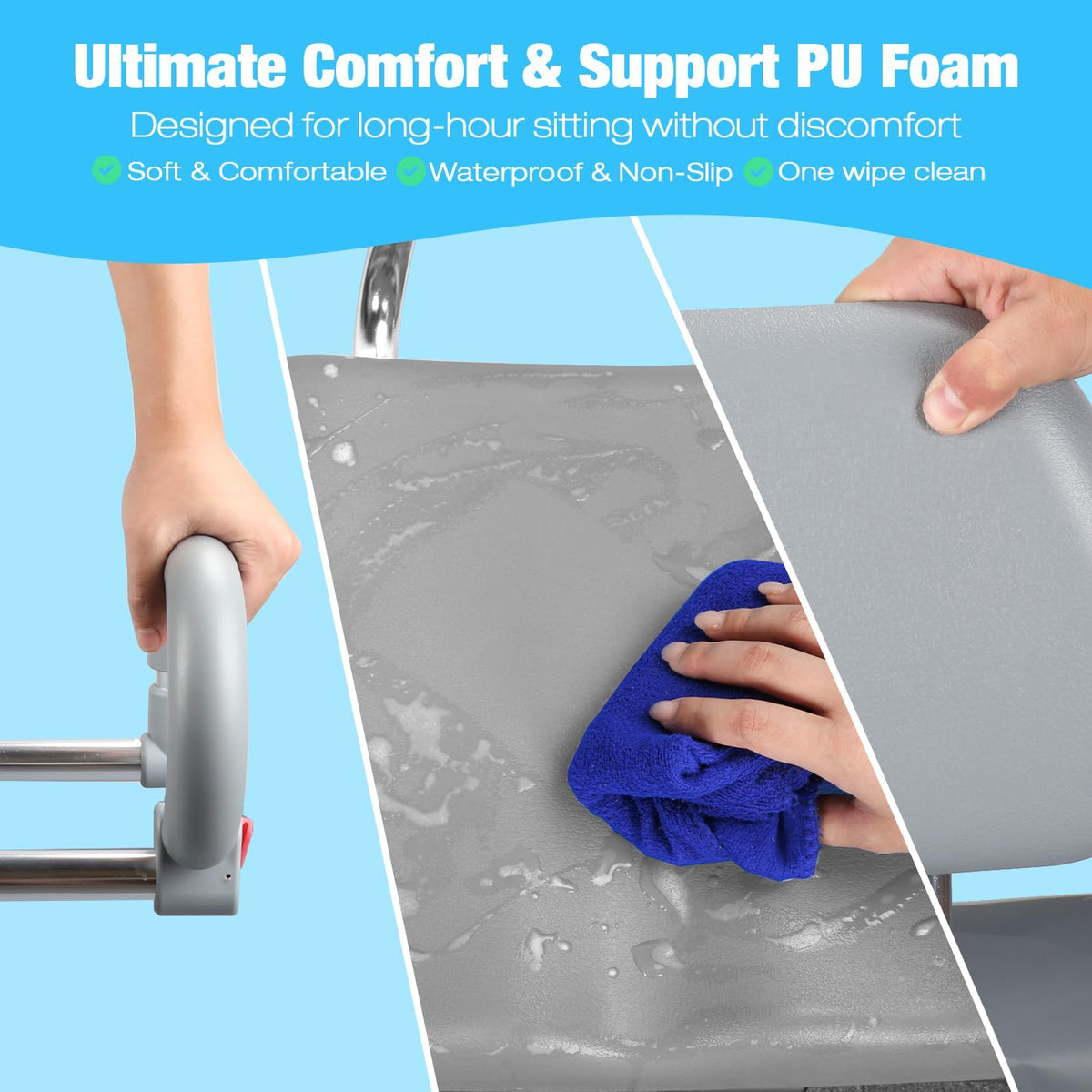 Sliding Shower Chair Tub Transfer Bench with Swivel Seat, 450lbs, Adjustable Height, Gray Y967