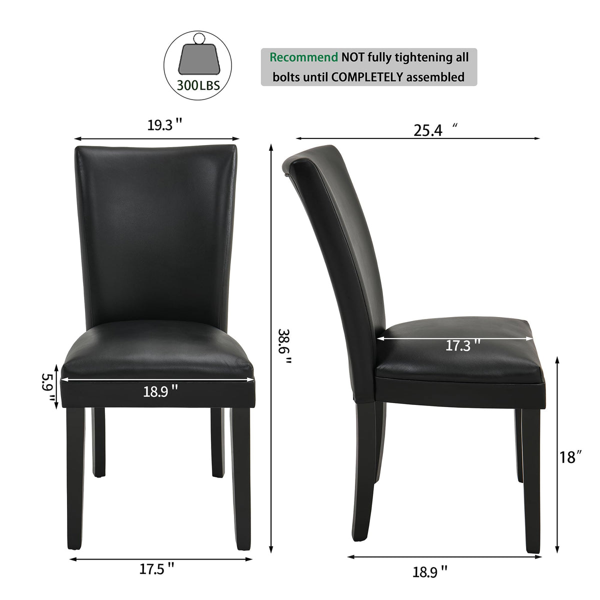 Set of 6 Black Faux Leather Upholstered Dining Chairs with Wood Legs C39542