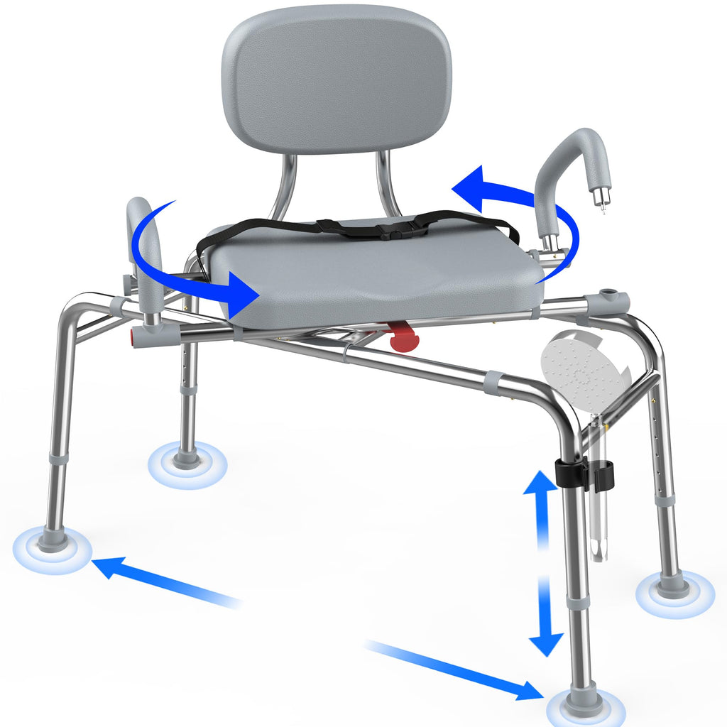 Sliding Shower Chair Tub Transfer Bench with Swivel Seat, 450lbs, Adjustable Height, Gray Y967