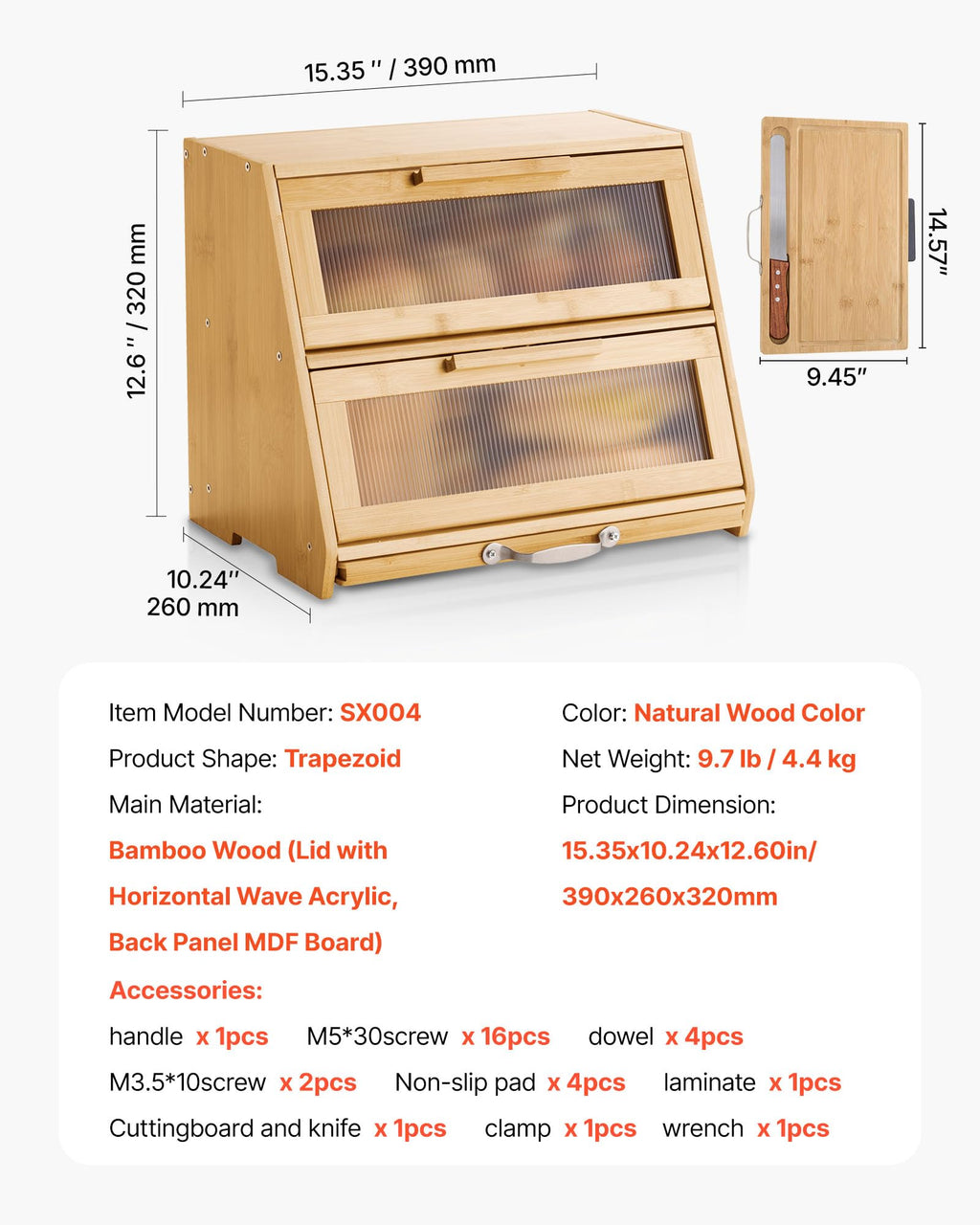 Large Capacity Bamboo Bread Box X439596