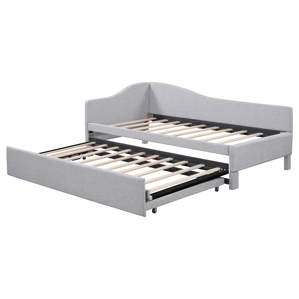 Twin Size Linen Upholstered Daybed with Pop up Trundle M206668
