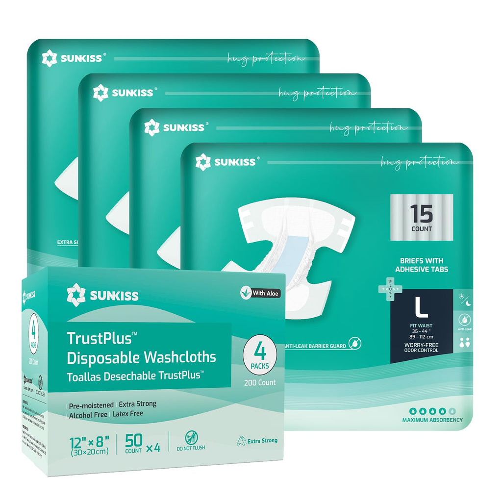 Adult Diapers Large 60 Count & Wet Wipes 200 Count Bundle O204516