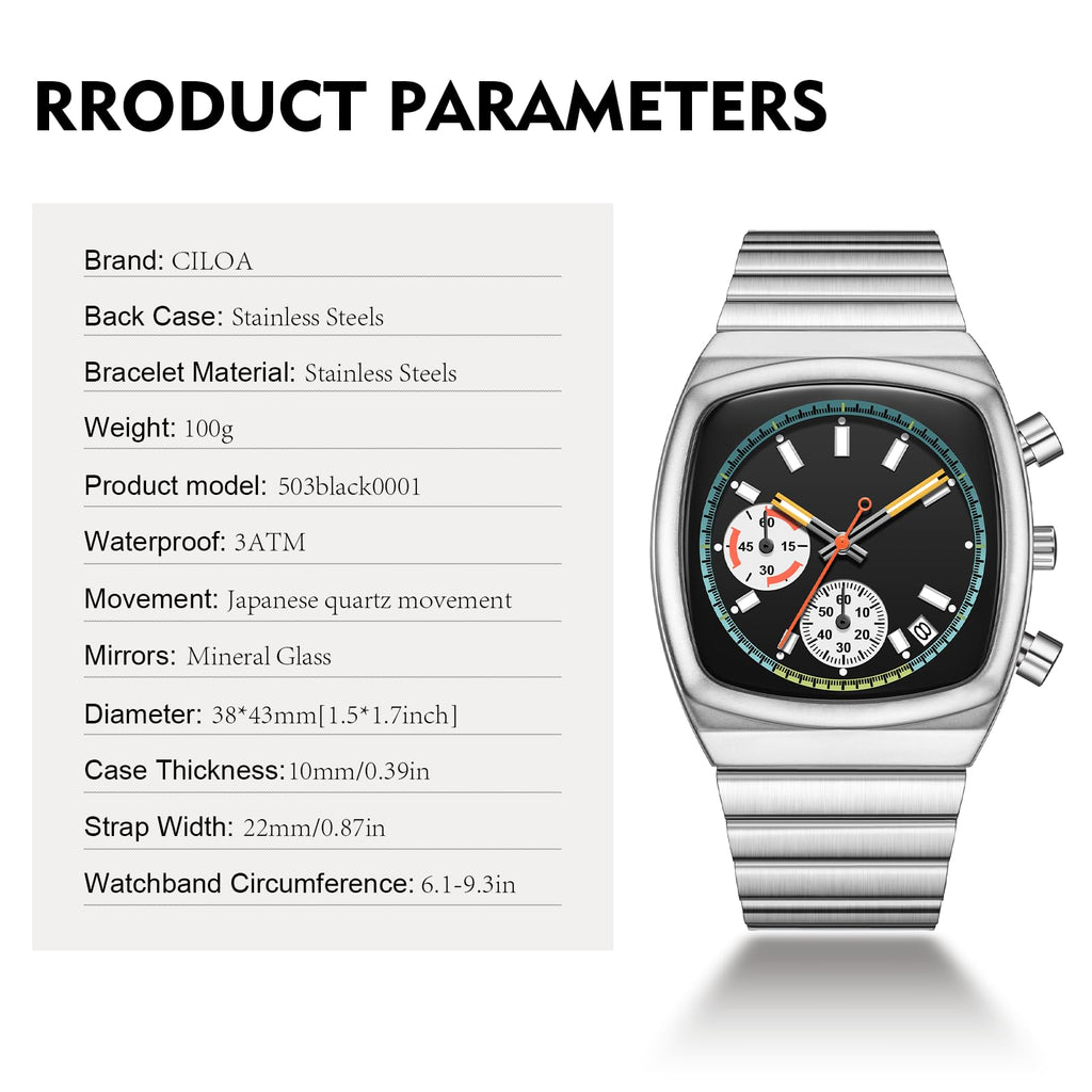 Mens Chronograph Stainless Steel Waterproof Analog Wristwatch E6551