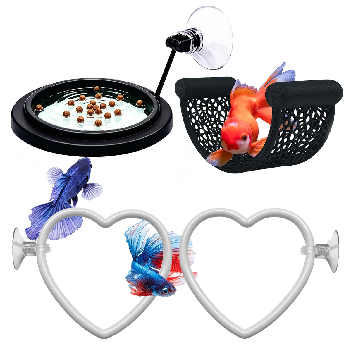 4Pcs Betta Fish Tank Accessories, Hammock, 2 Toys, 1 Feeding Ring U528