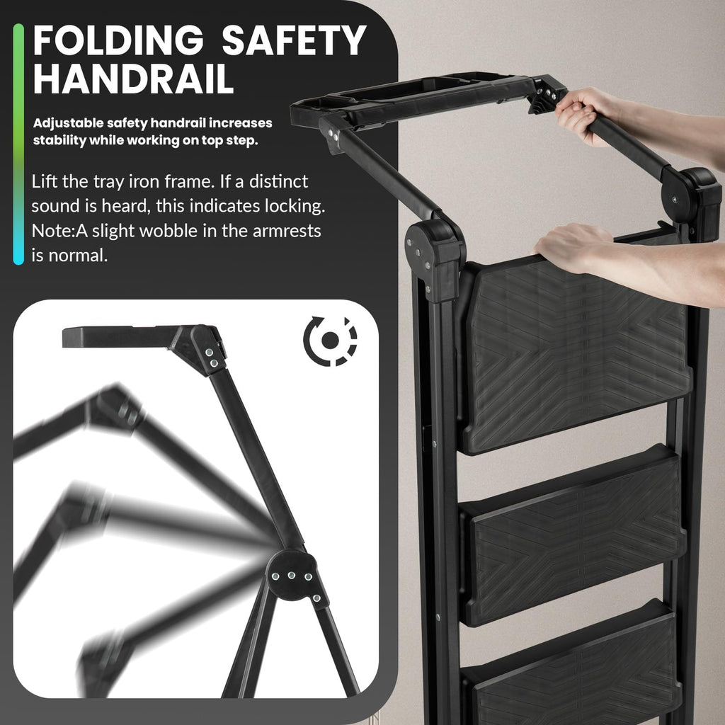3 Step Steel Stool with Handrail & Tool Tray L6493