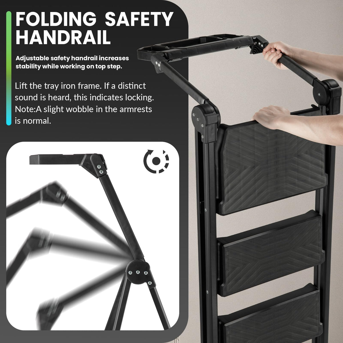 3 Step Steel Stool with Handrail & Tool Tray L6493