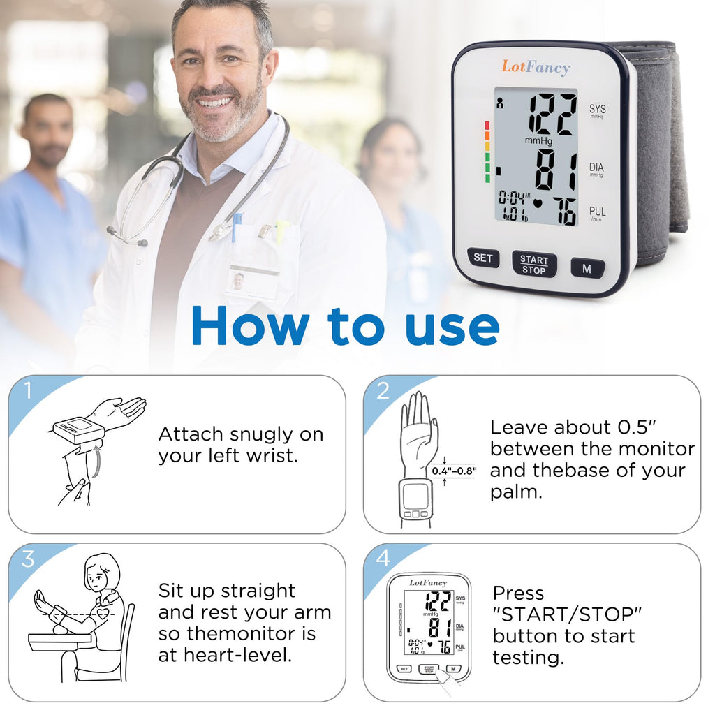 Automatic Wrist Blood Pressure Monitor with Adjustable Cuff and 120 Memory V70172