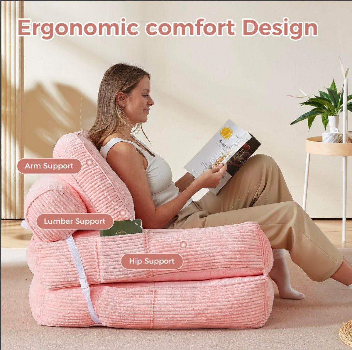 Pink Foldable Sofa Bed with Pillow & Blanket P1078
