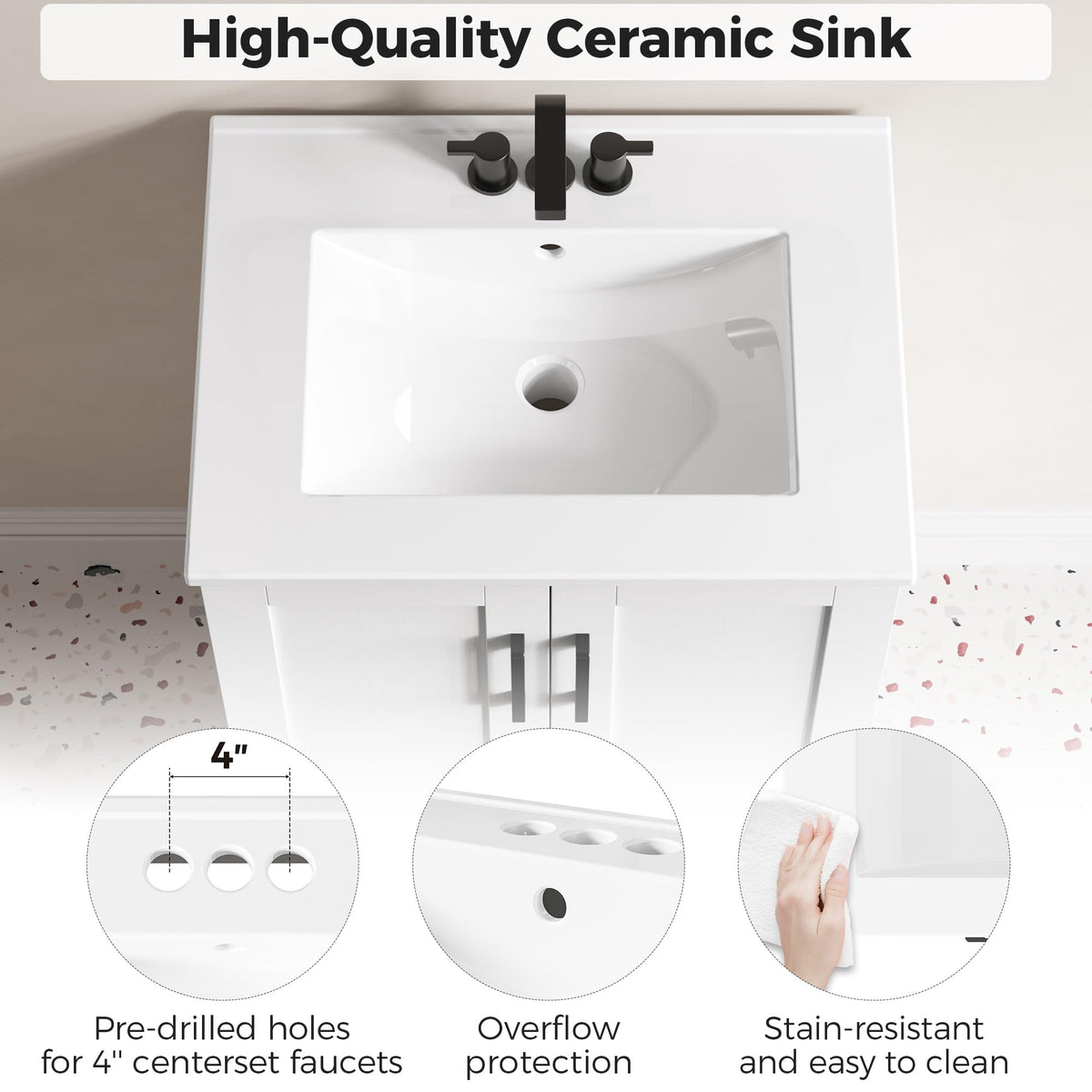 24" White Bathroom Vanity with Sink Q2726