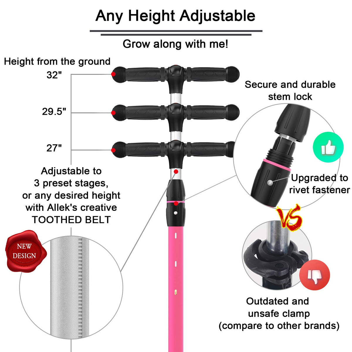 Kick Scooter 3-Wheeled Push Scooter with Light-Up Wheels X604212
