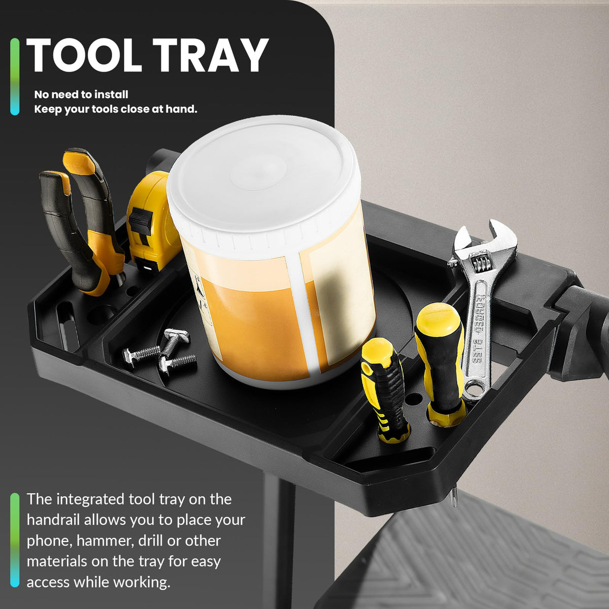3 Step Steel Stool with Handrail & Tool Tray L6493