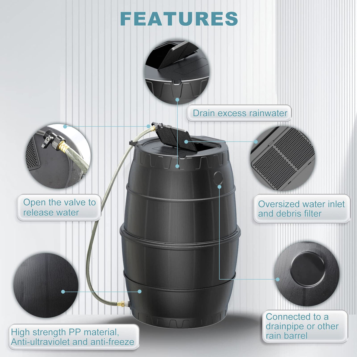 50 Gallon BPA Free Rainwater Collection Barrel with Water Diverter S5610