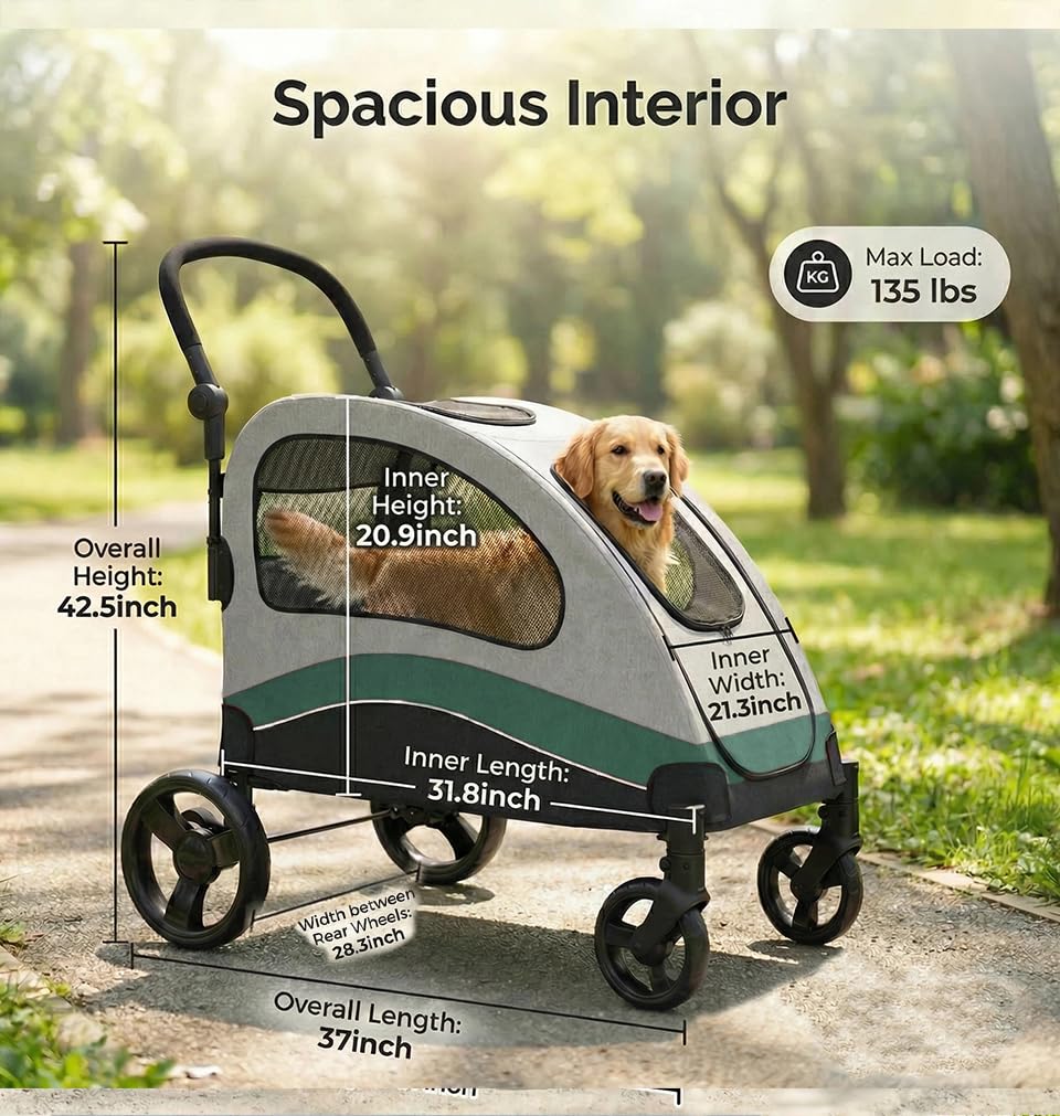 Extra Large Foldable Dog Stroller with Wheels and Brakes X954036