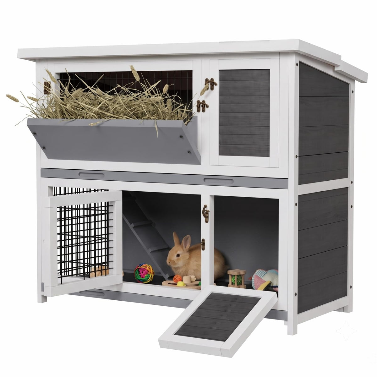 Large 2-Story Rabbit Hutch with Hay Feeder T689