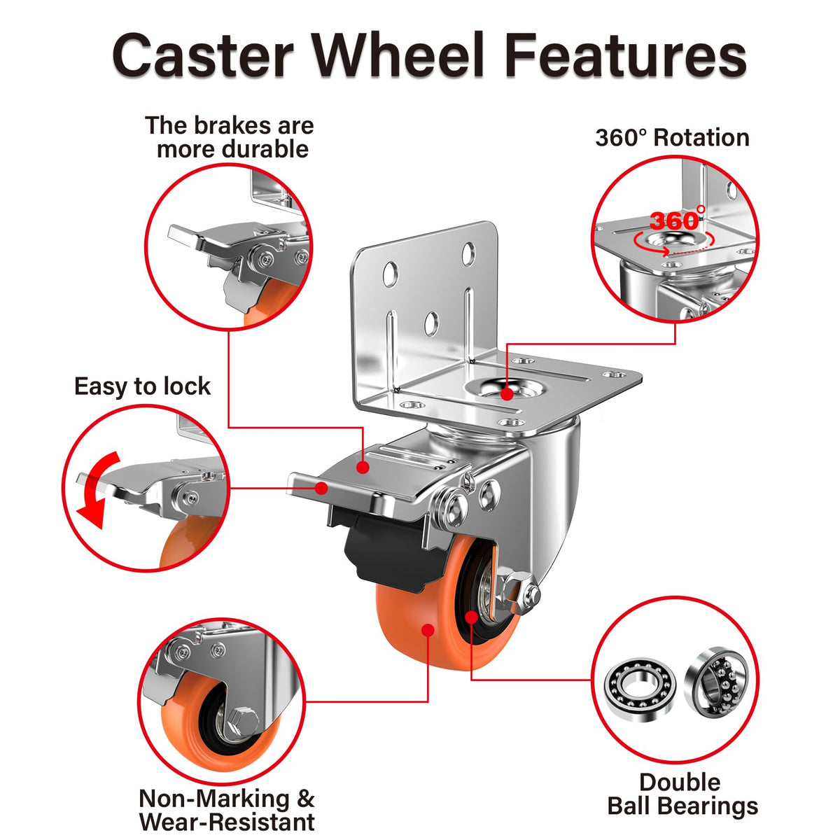 2" L-Shaped Swivel Caster Wheels Set of 4 Q6406