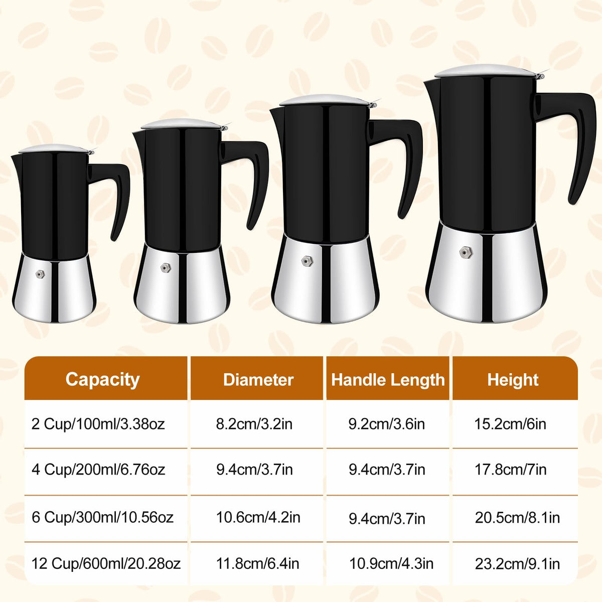 12 Cup Thickened 304 Stainless Steel Moka Pot N72878