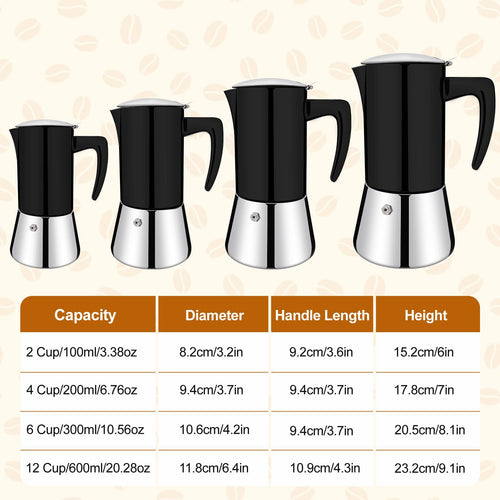 12 Cup Thickened 304 Stainless Steel Moka Pot N72878