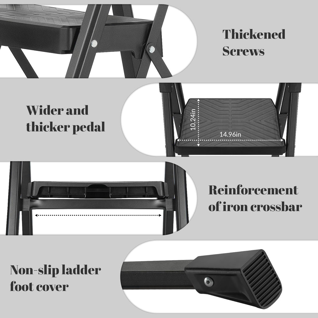 3 Step Steel Stool with Handrail & Tool Tray L6493