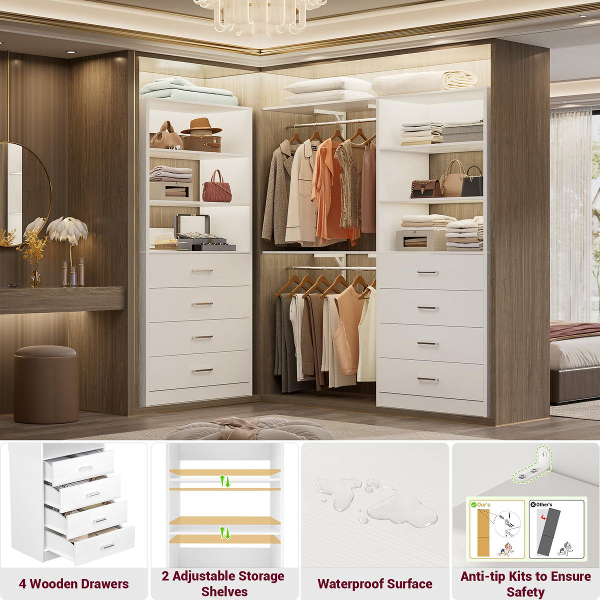 Wood Closet Organizer with 4 Drawers F49096