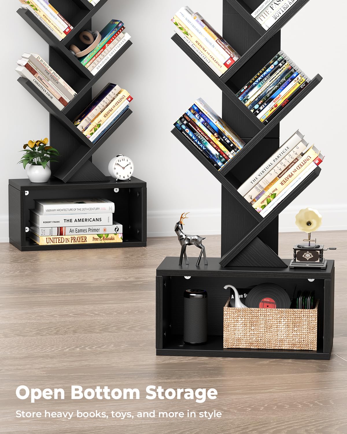 6 Tier Tree Bookshelf with Light, Black F101389