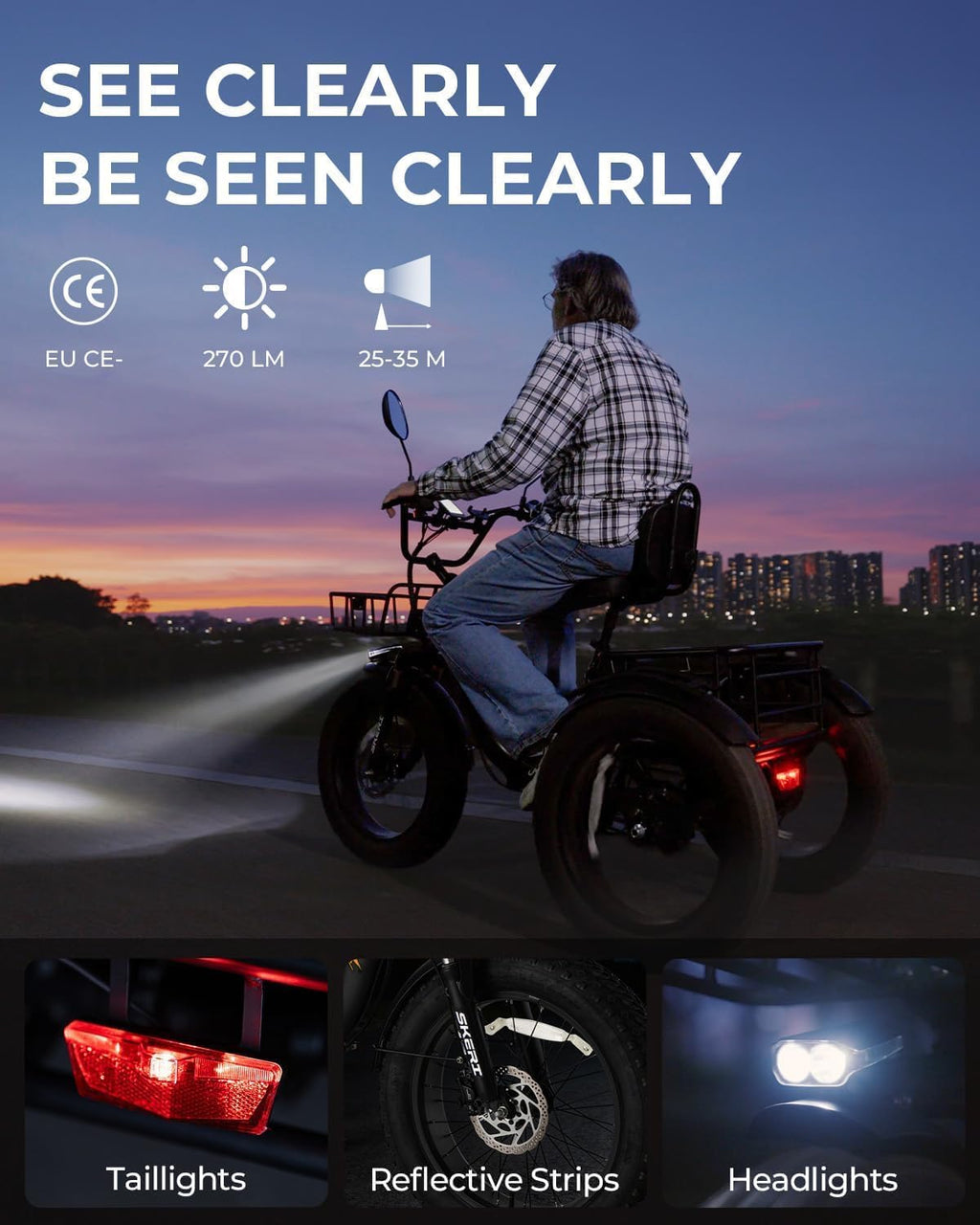 750W Folding Fat Tire Electric Tricycle with Basket K17642
