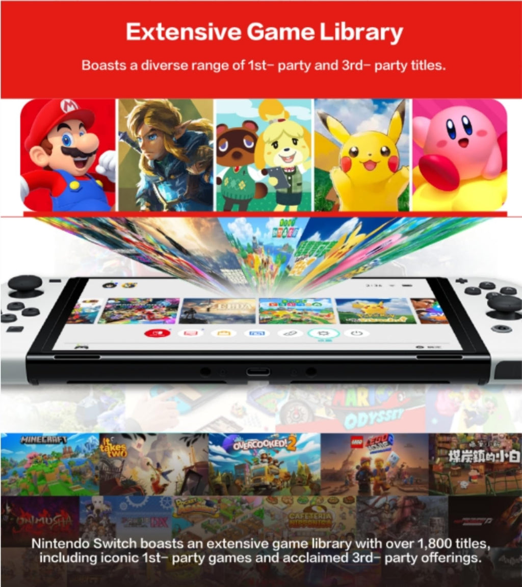 Nintendo Switch OLED Model with Neon Blue and Neon Red Joy-Con and 32GB Micro SD Card E357