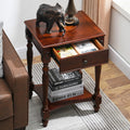 Solid Wood Side Table with Drawer and Storage Shelf V274072