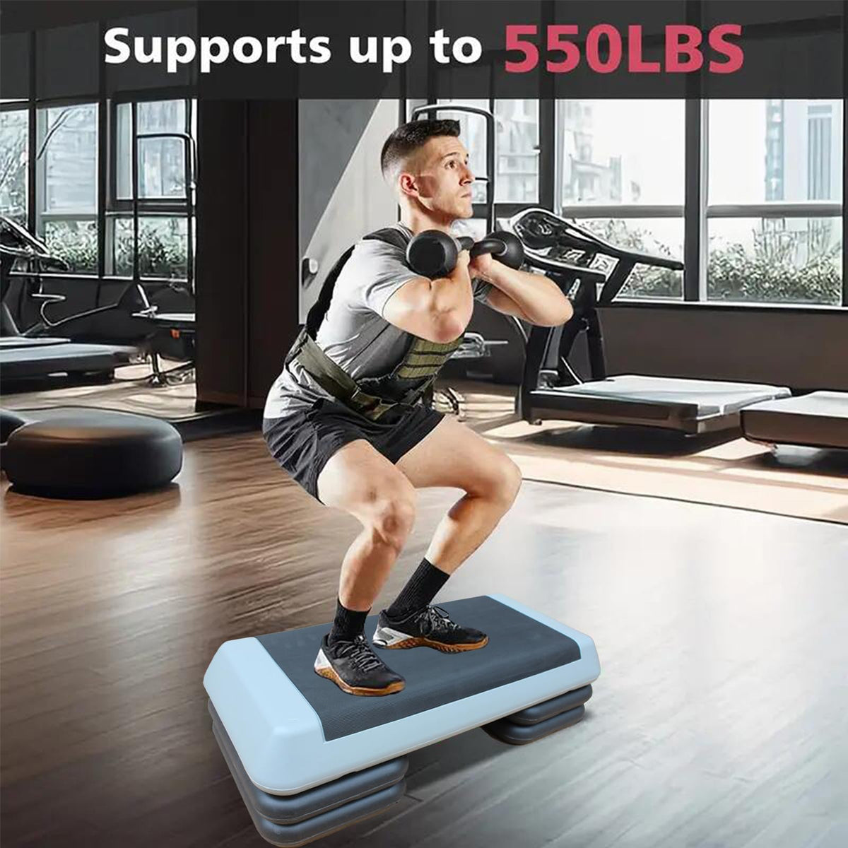 Adjustable Aerobic Exercise Step Platform with 2/4 Stackable Risers J884
