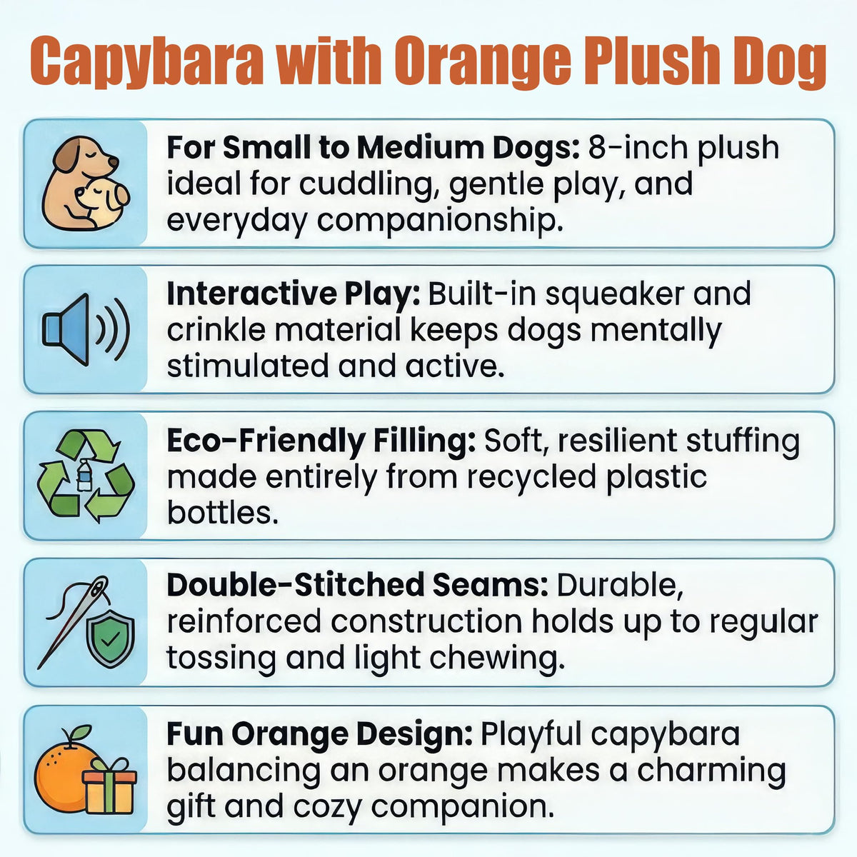Soft Stuffed Squeaky Crinkle Capybara Dog Toy 8 Inch H27417