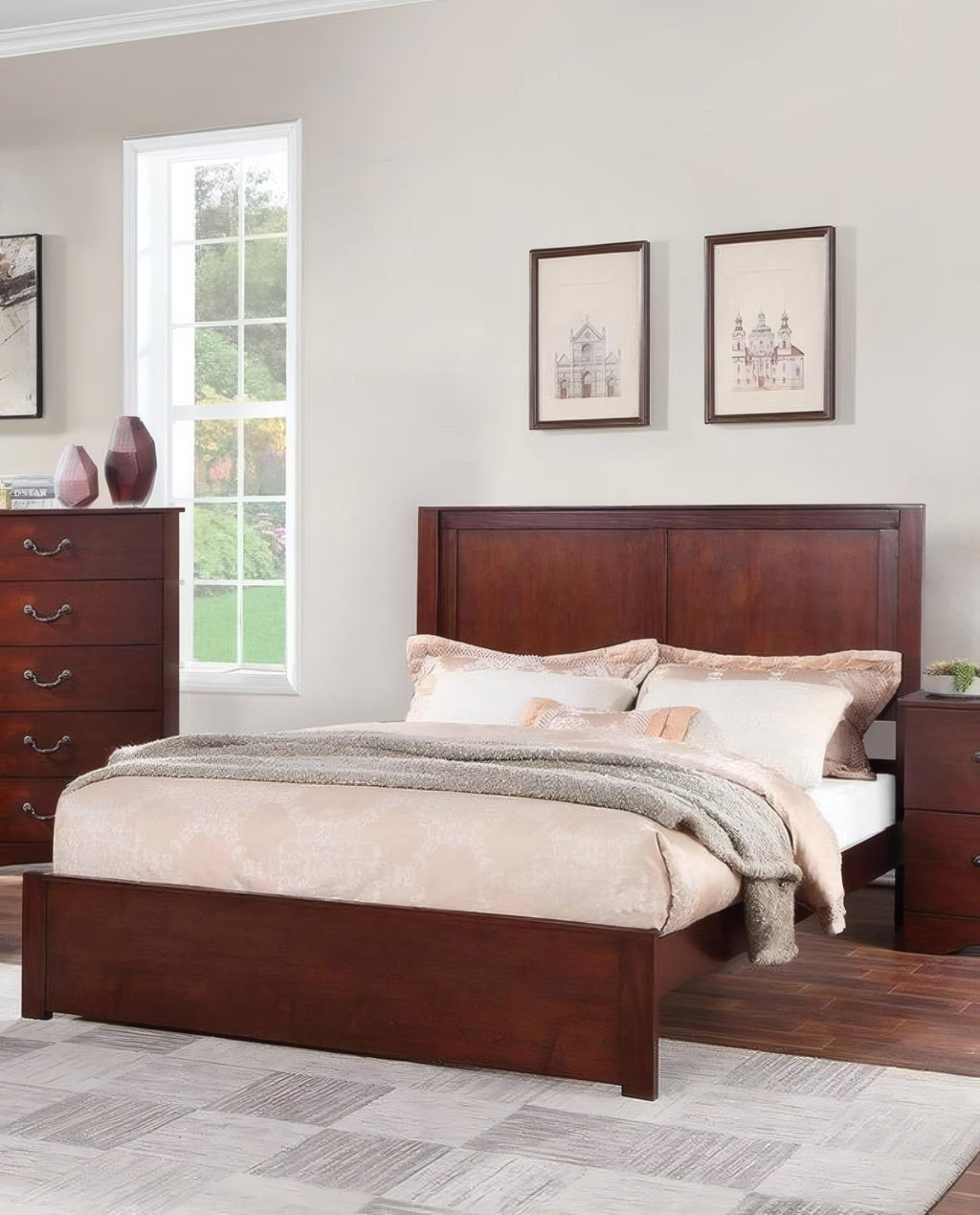 California King Bed Frame with Two Panel Headboard V878