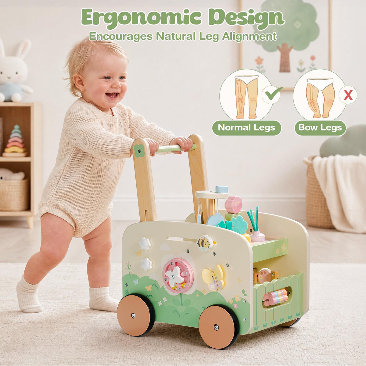 Wooden Baby Walker, 10-in-1 Activity Center Toys, Green K888405
