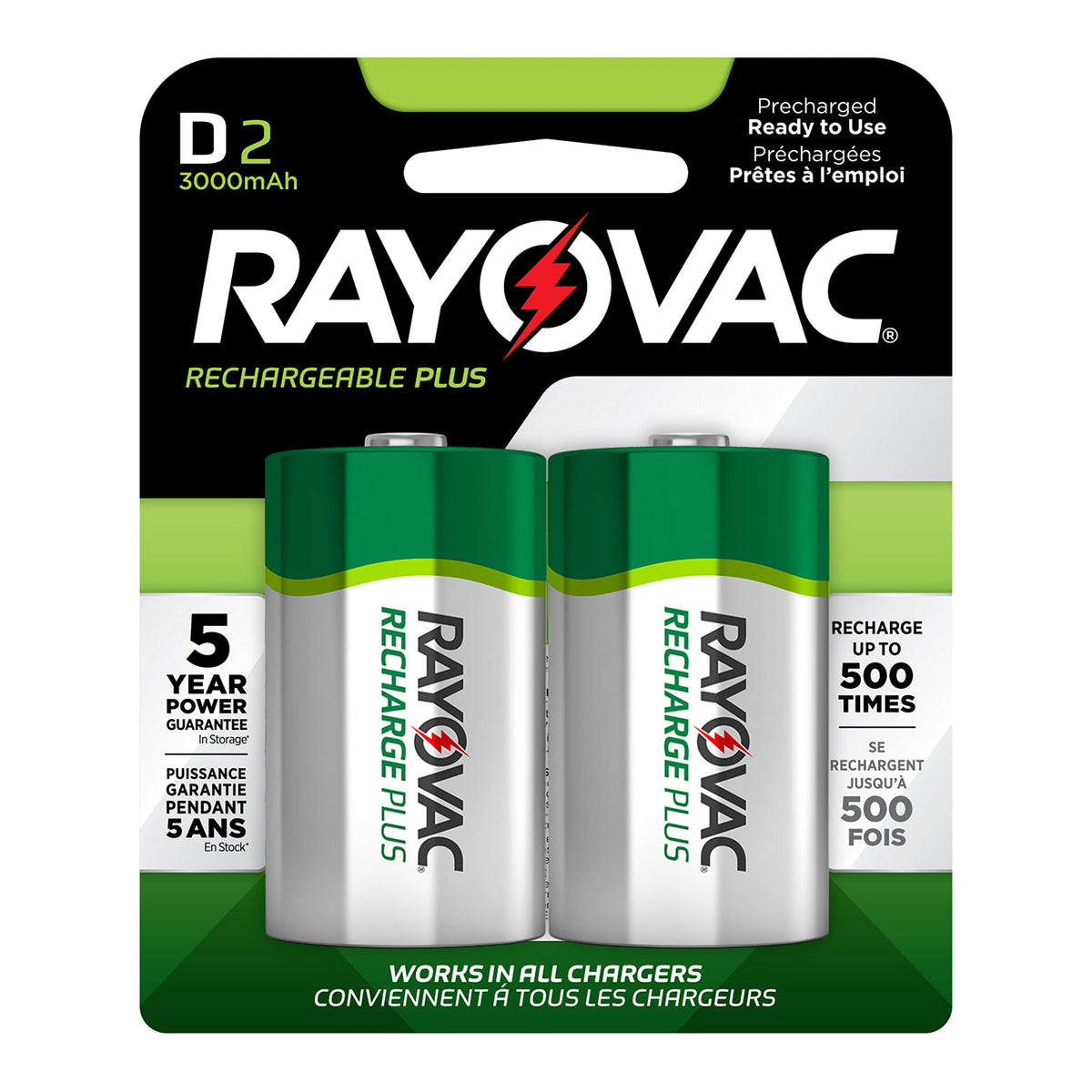 Rechargeable D Batteries 2 Count Q8795