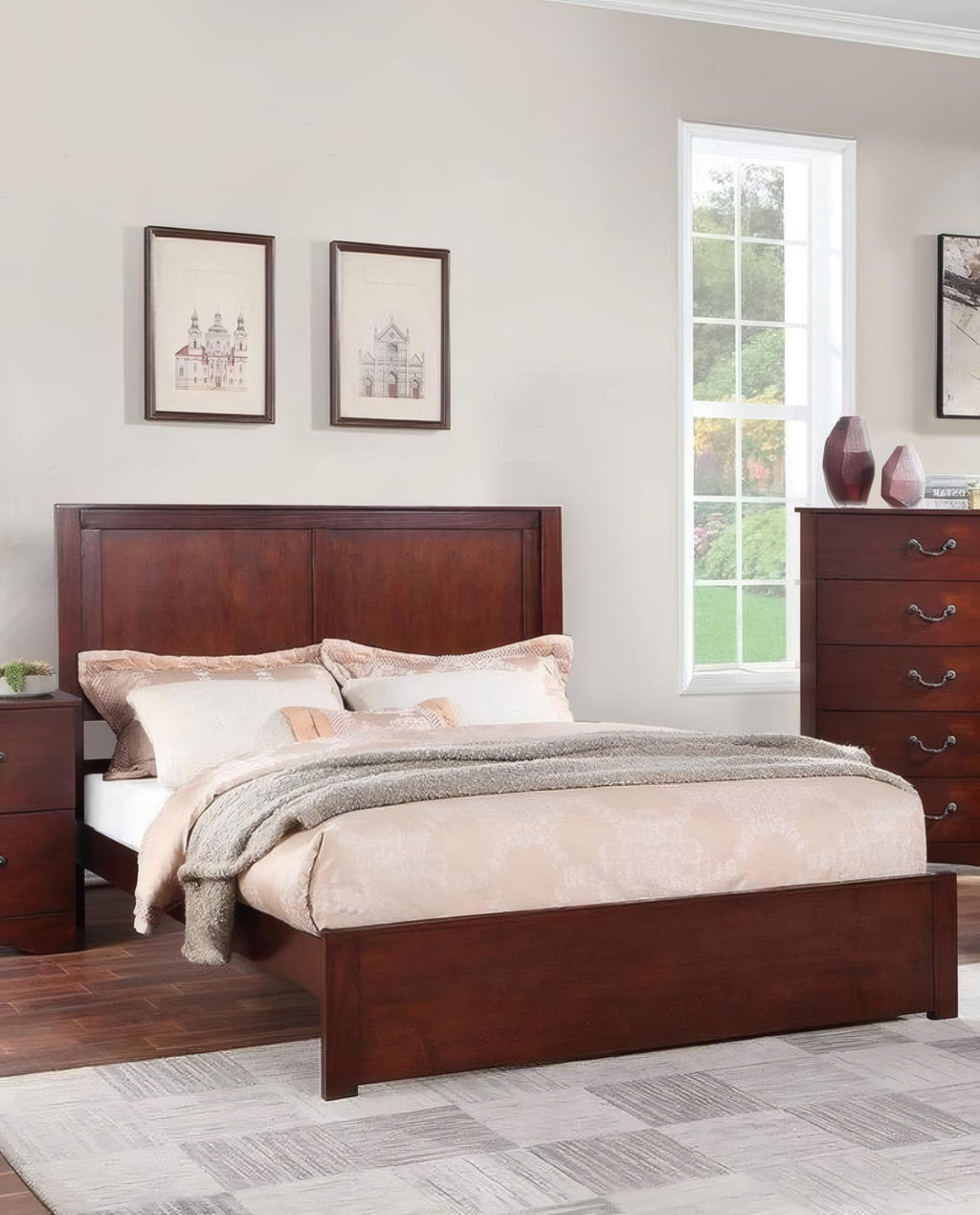 California King Bed Frame with Two Panel Headboard V878