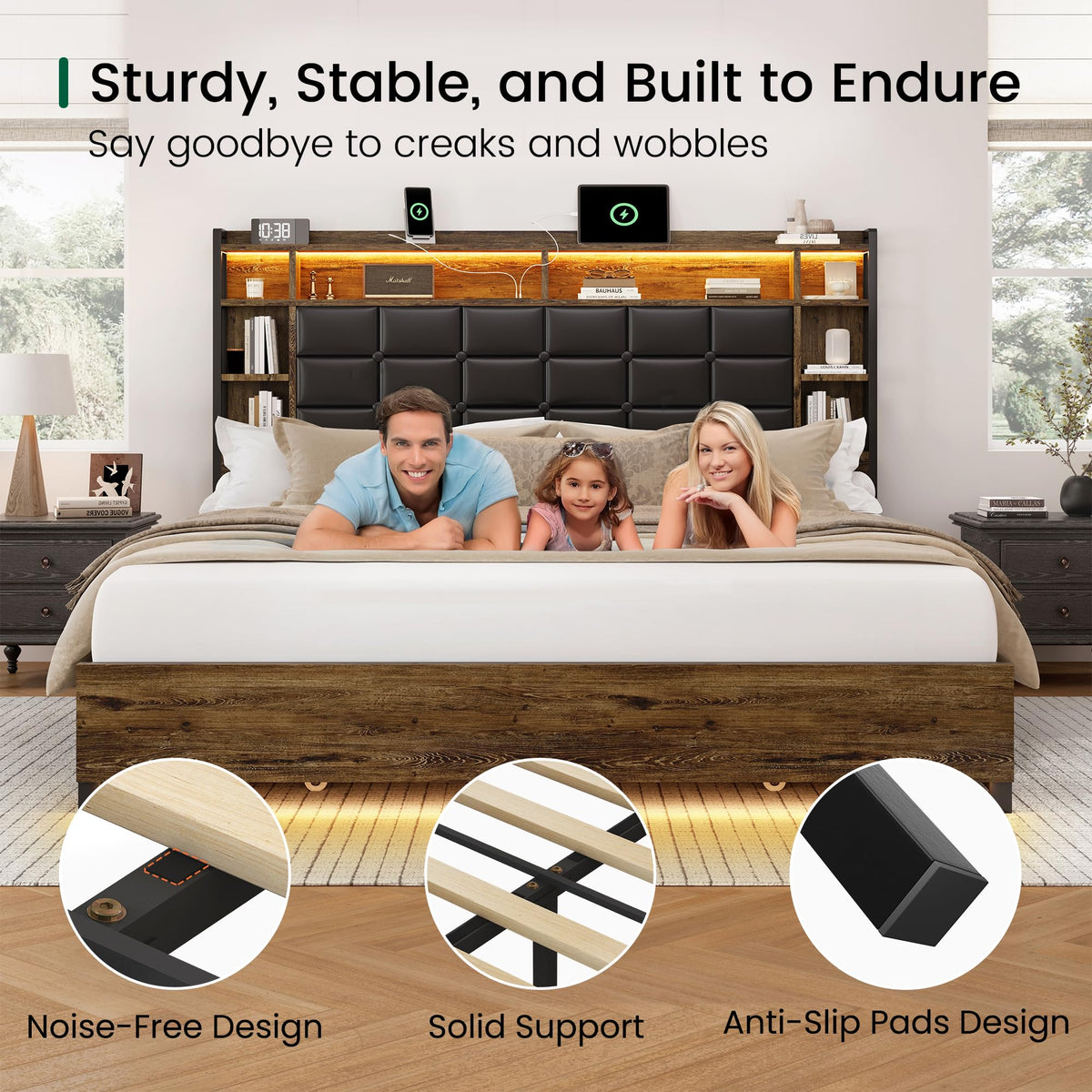 Queen Size Wooden Bed Frame with Storage Drawers U159