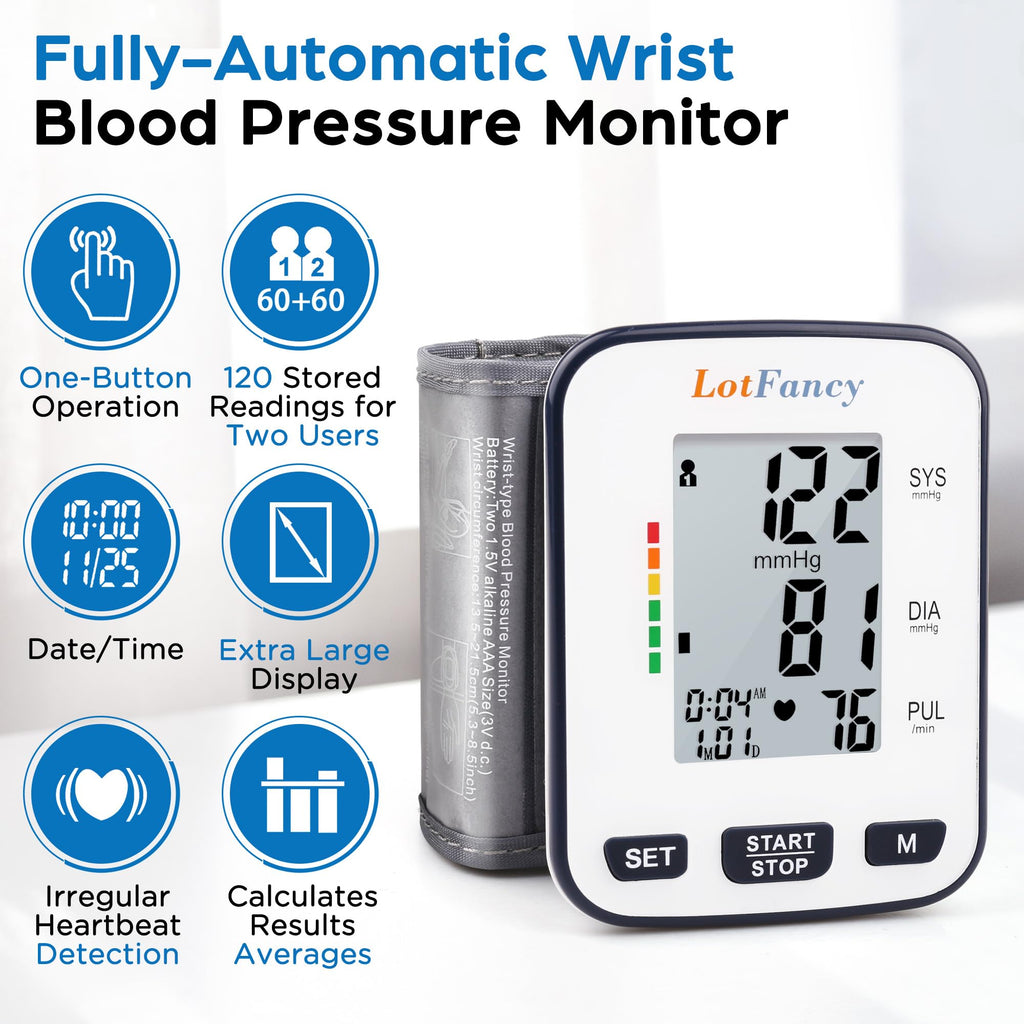 Automatic Wrist Blood Pressure Monitor with Adjustable Cuff and 120 Memory V70172