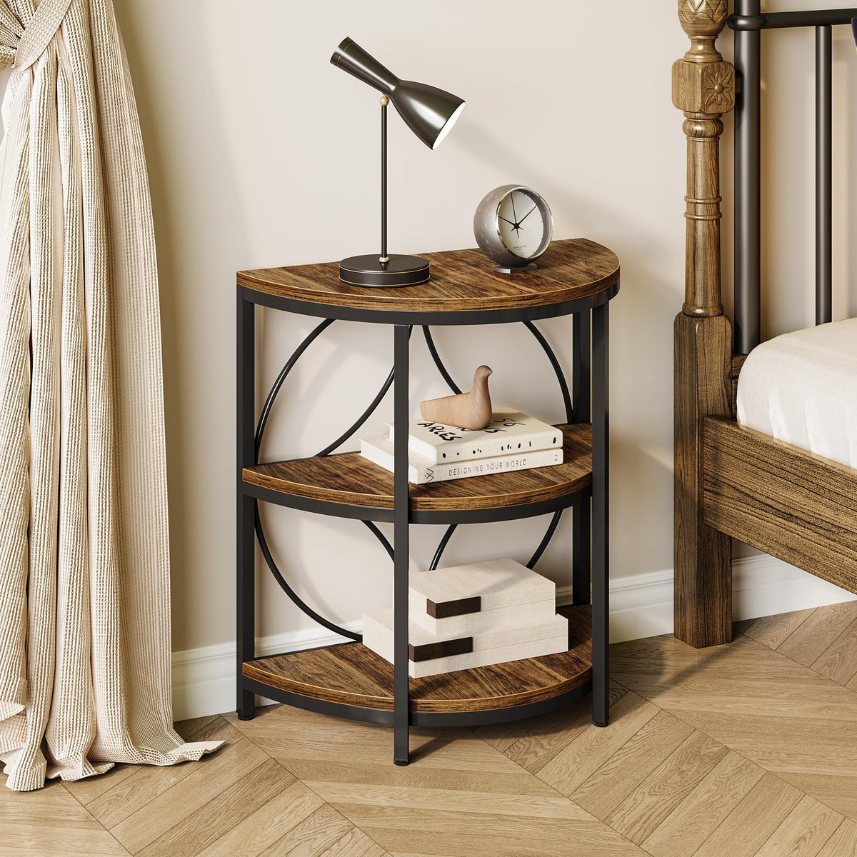 Half Round 3-Tier Narrow Side Table with Metal Frame U2564