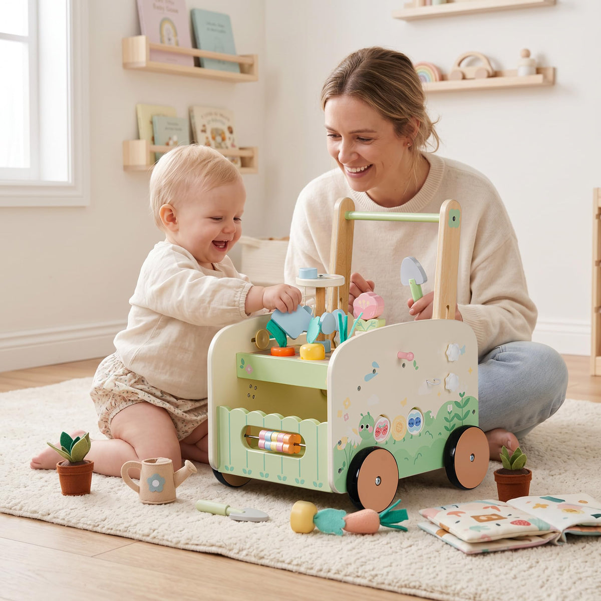 Wooden Baby Walker, 10-in-1 Activity Center Toys, Green K888405