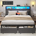 Rustic Grey Full Bed Frame with Charging Station U1700