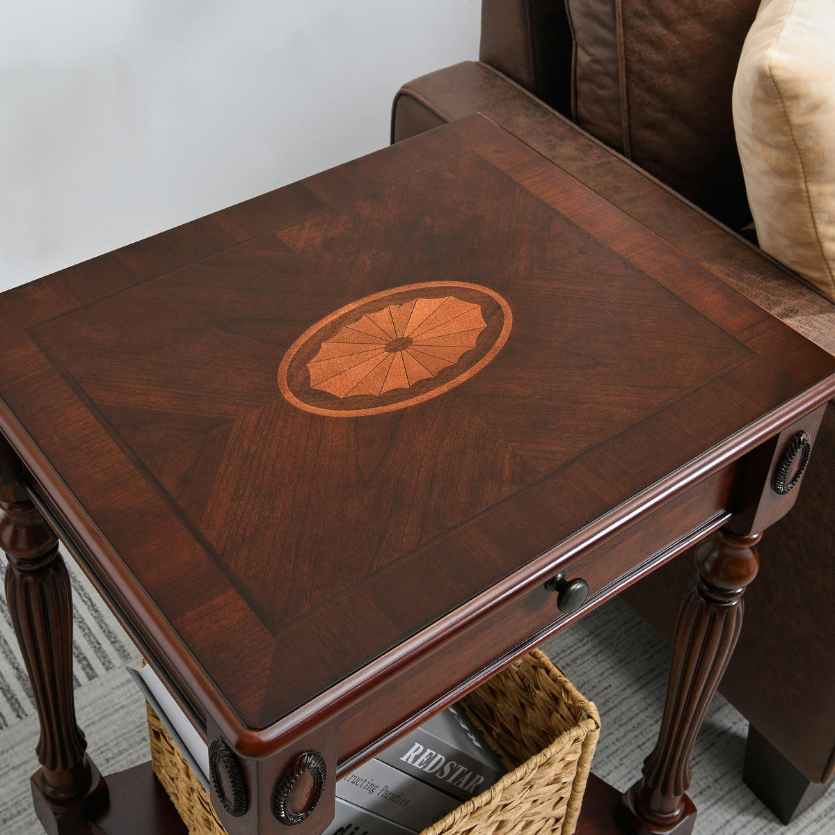 Solid Wood Side Table with Drawer and Storage Shelf V274072