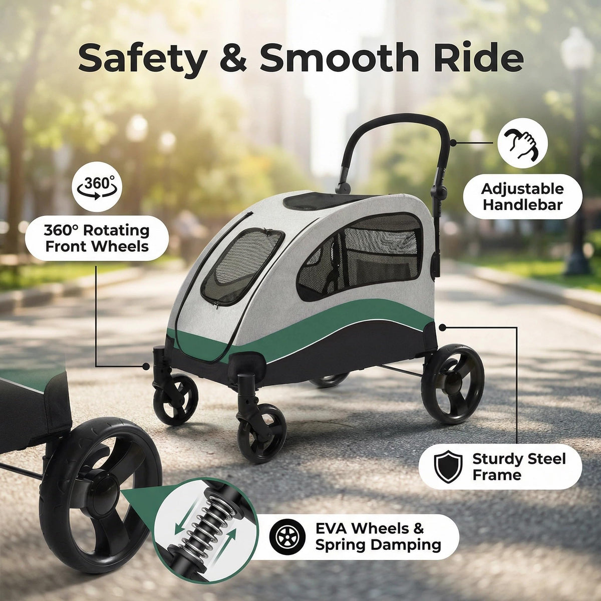 Extra Large Foldable Dog Stroller with Wheels and Brakes X954036
