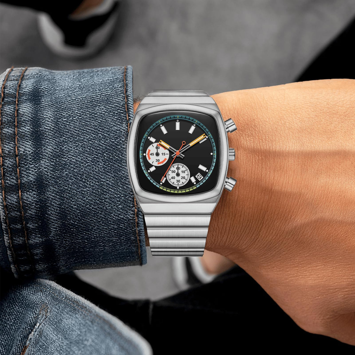 Mens Chronograph Stainless Steel Waterproof Analog Wristwatch E6551